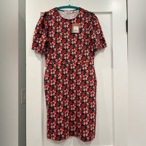 NWT (flaw) Boden Zoe Jersey Dress with pockets, Abstract Poppy print, size 6R